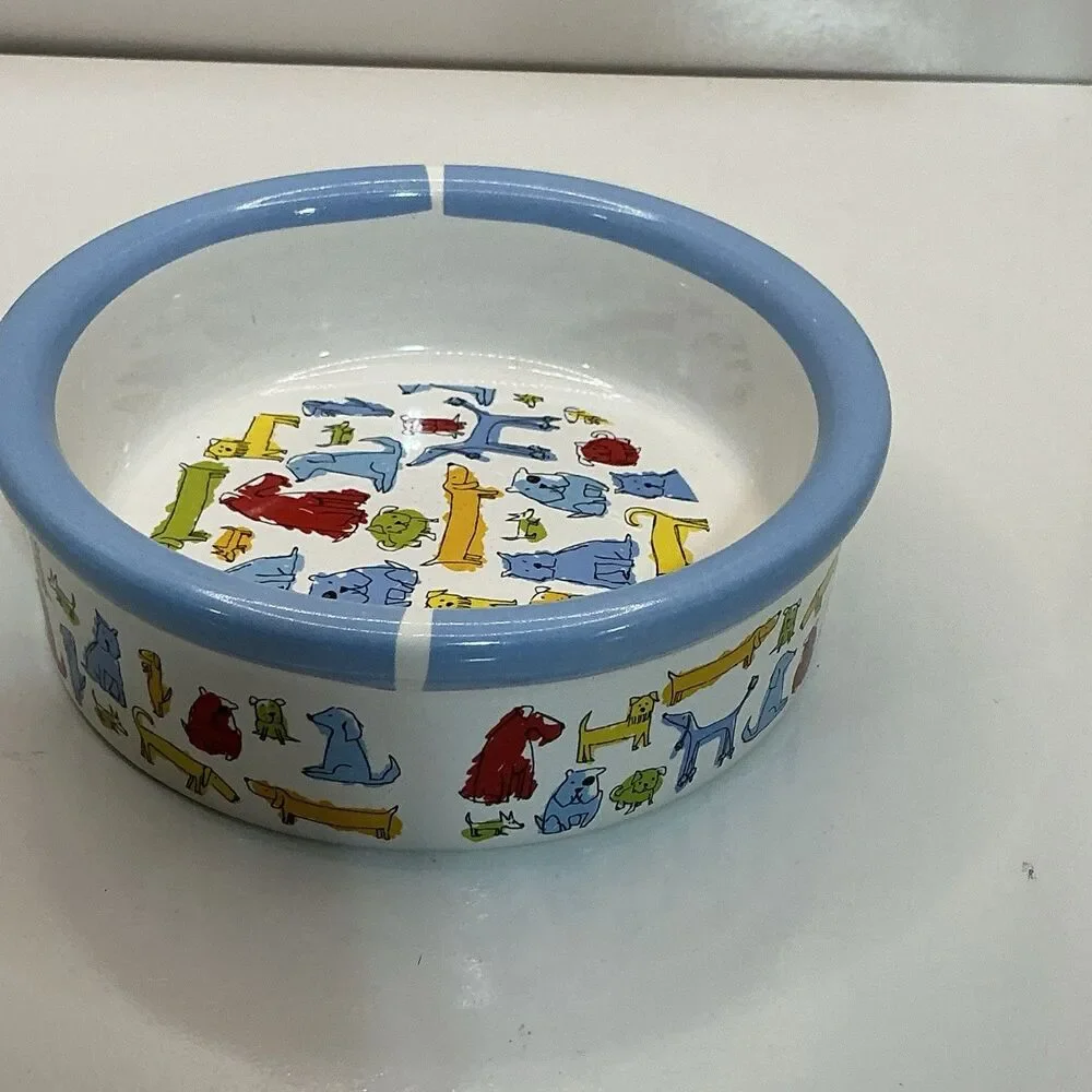 Signature Housewares Dog Bowl 6.25” Blue Dog Town Pet Dish 2007